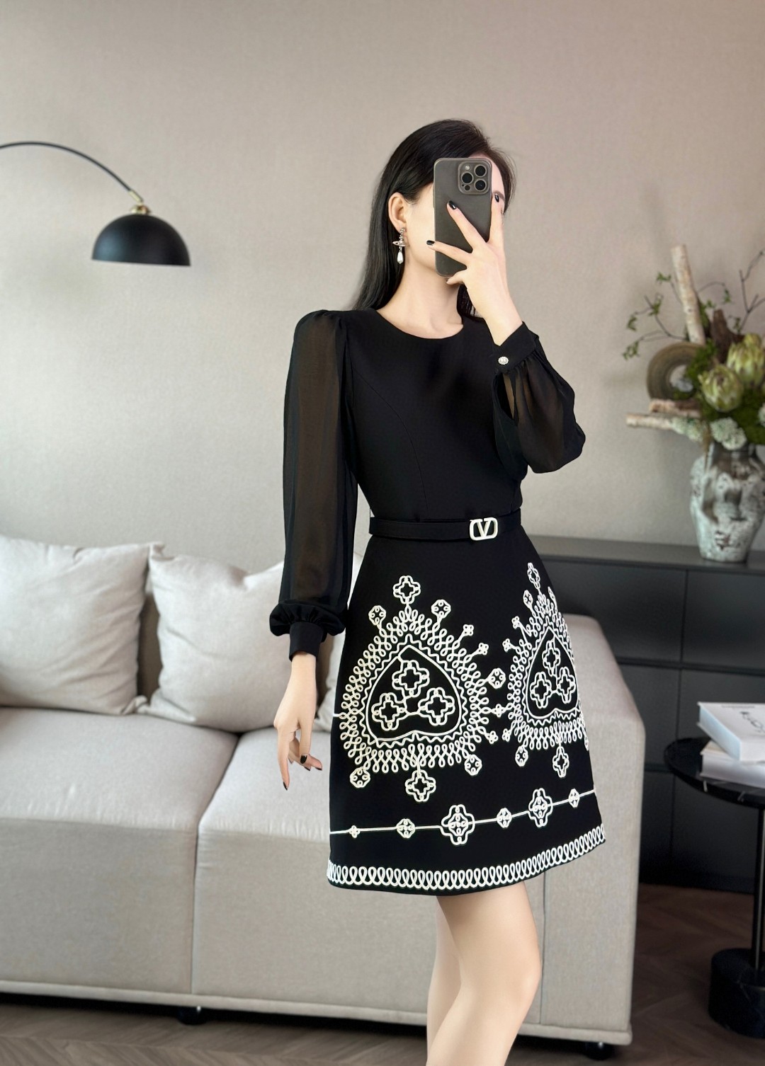 Elegant Embroidered Fit and Flare Dress with Belt - Autumn Collection 3 a1755054998170 4527
