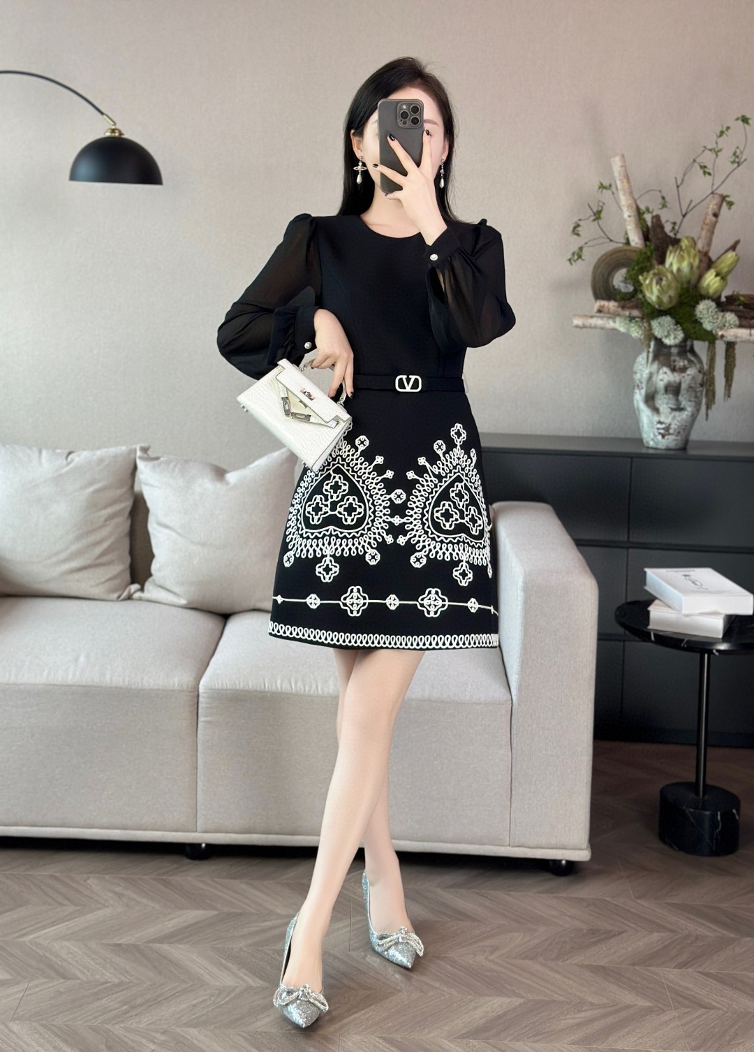Elegant Embroidered Fit and Flare Dress with Belt - Autumn Collection 5 a1755054998173 2850