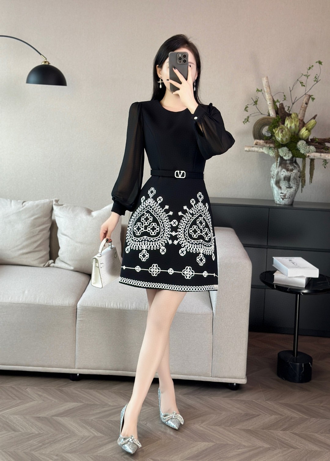 Elegant Embroidered Fit and Flare Dress with Belt - Autumn Collection 6 a1755054998176 5158