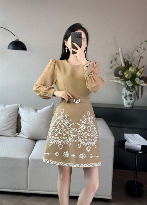 Elegant Embroidered Dress with Belt, Long Sleeve, Fall Collection 1 Elegant Embroidered Dress with Belt, Long Sleeve, Fall Collection