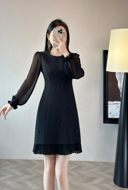 Elegant Beaded Mini Dress with Sheer Sleeves - Perfect for Fall 1 Elegant Beaded Mini Dress with Sheer Sleeves - Perfect for Fall