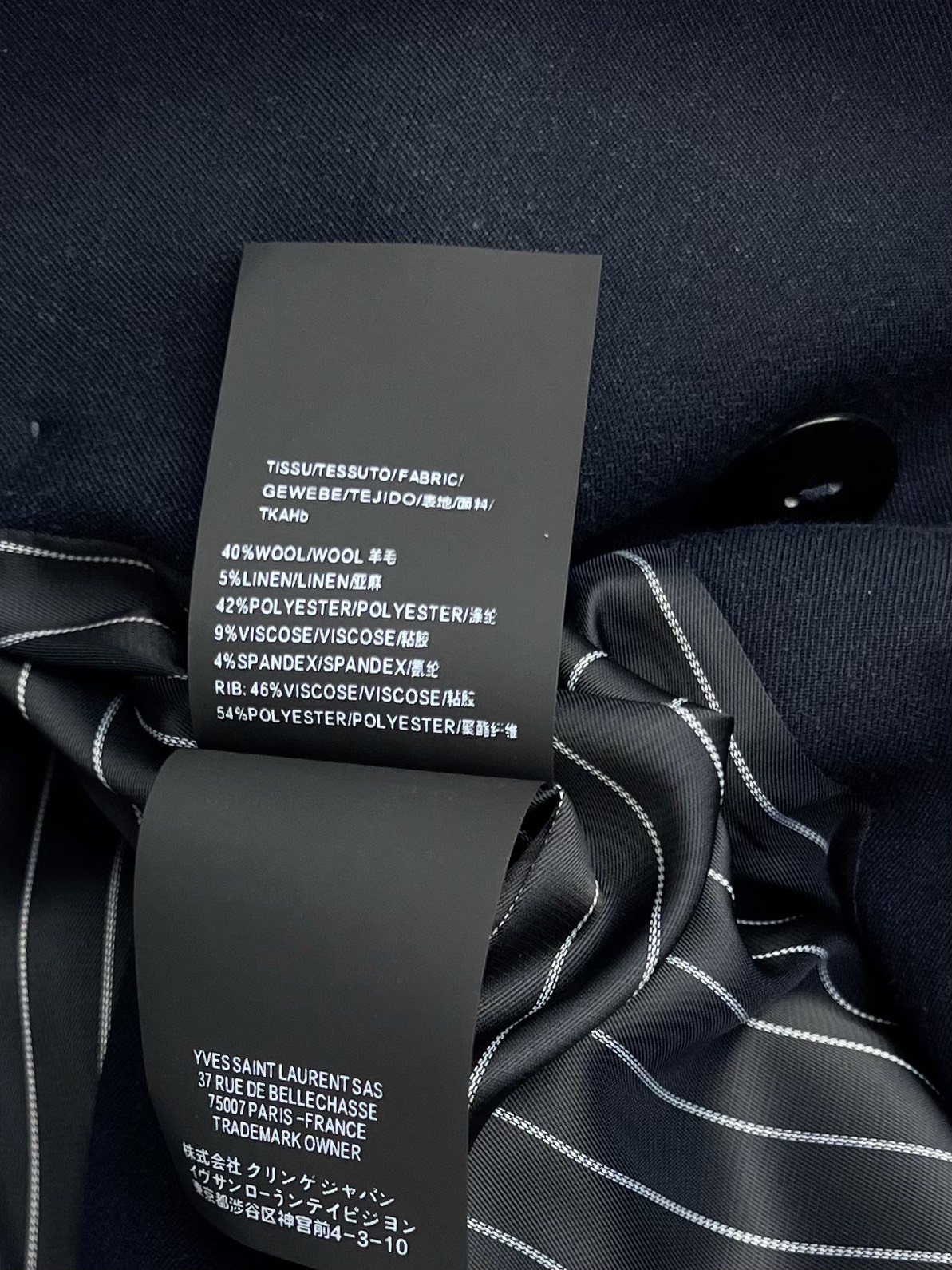 “Saint Laurent Navy Blue Wool Suit with Gold Button and Broad Shoulders – Classic Re-emergence” - 图片 9