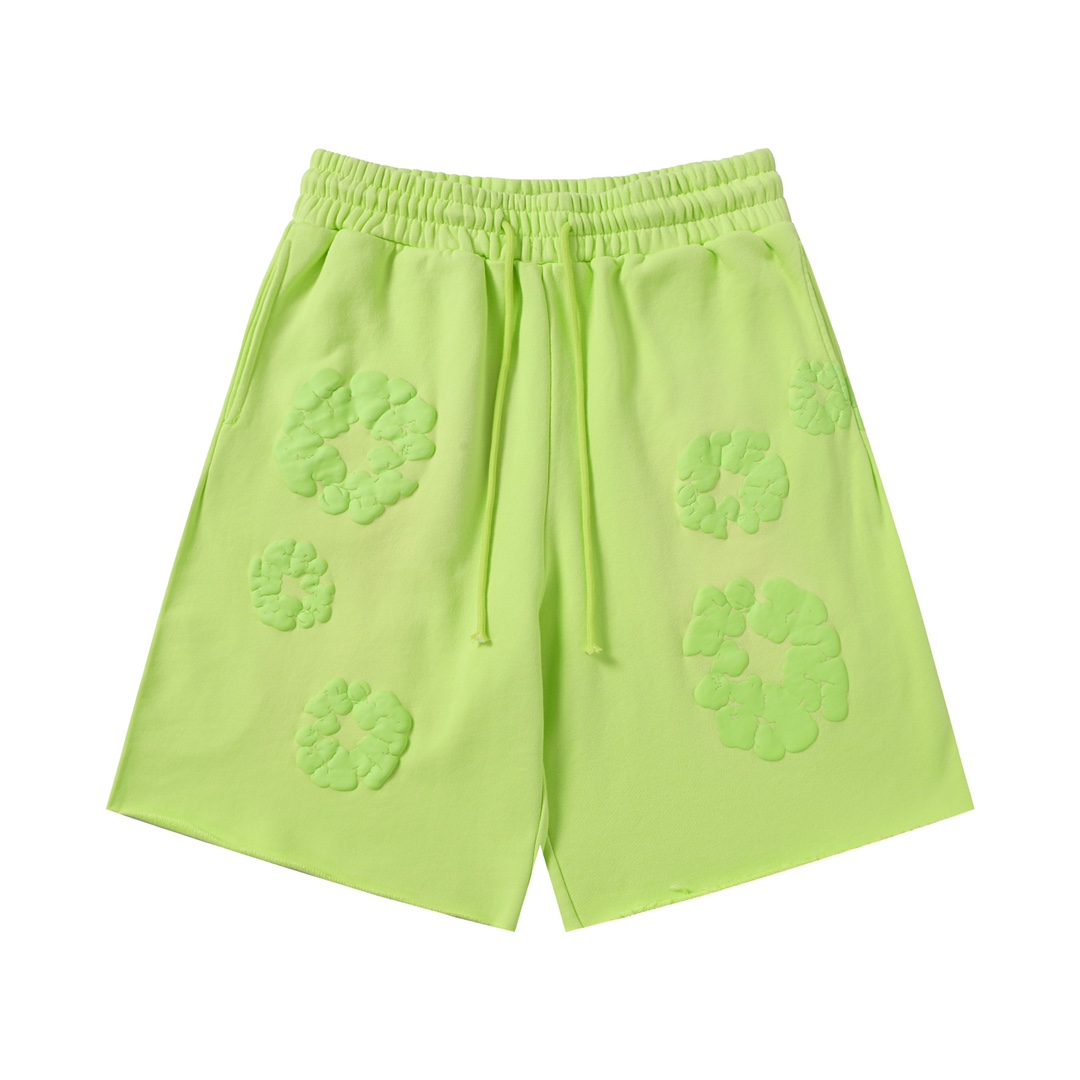 DENIM TEARS Cotton Flower Shorts - Casual Terry Shorts in Neon Green