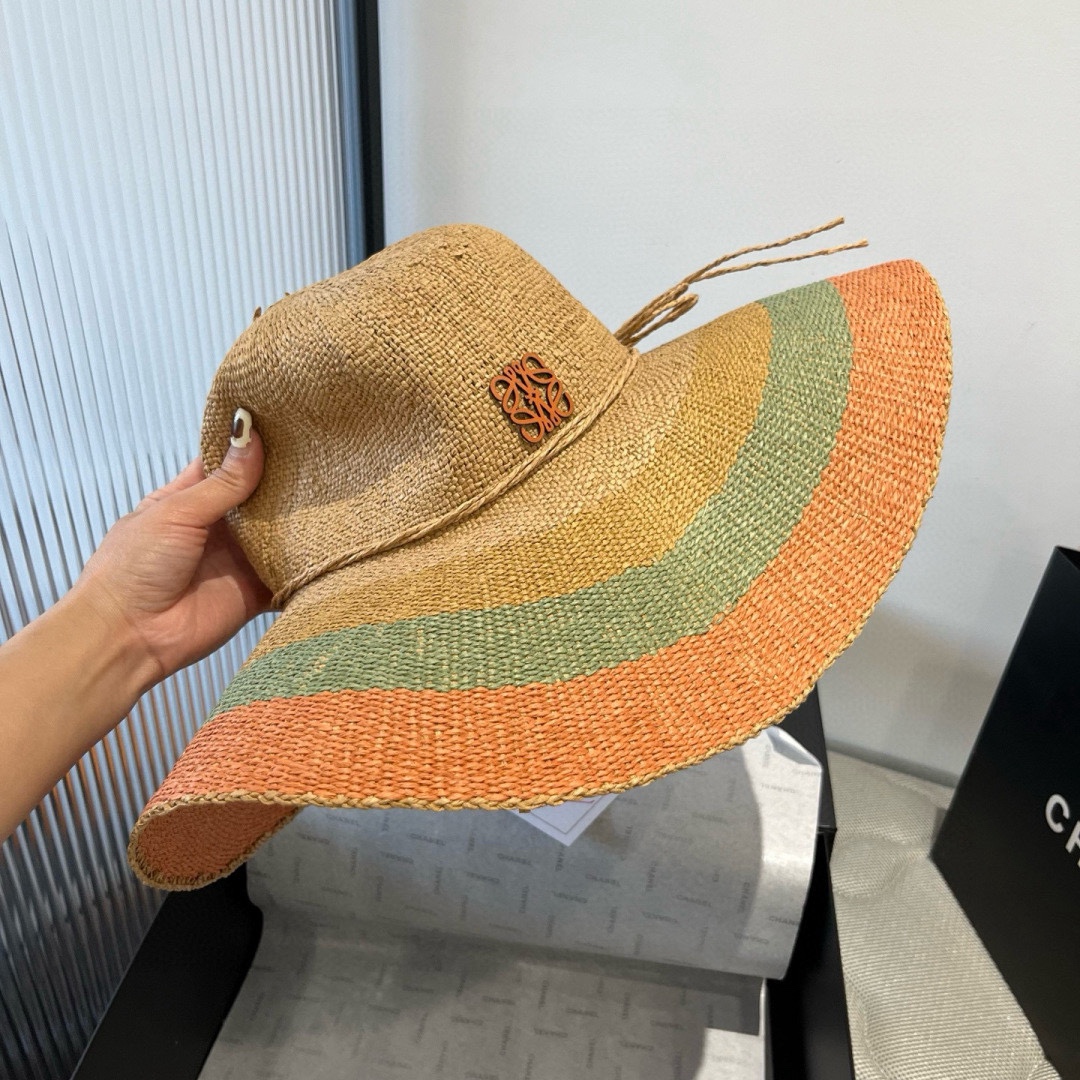 🆕

ＬＯＥＷＥ罗意威 新款草帽，手工钩织草编帽，大帽檐草帽，遮阳沙滩帽可折叠，携带方便，头围57cm