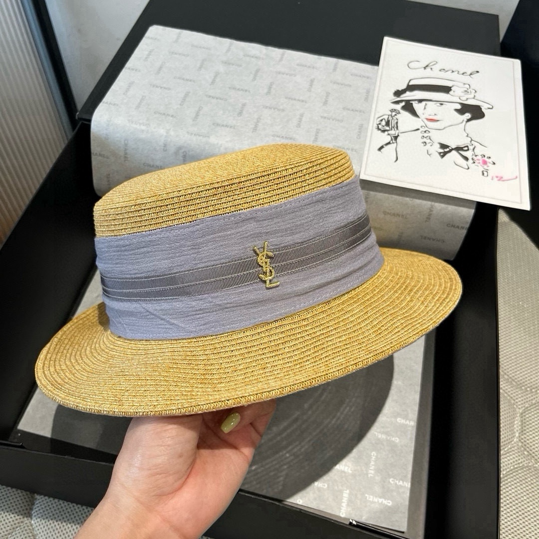 🆕

圣罗兰新款平顶遮阳帽，遮阳草帽，头围57cm