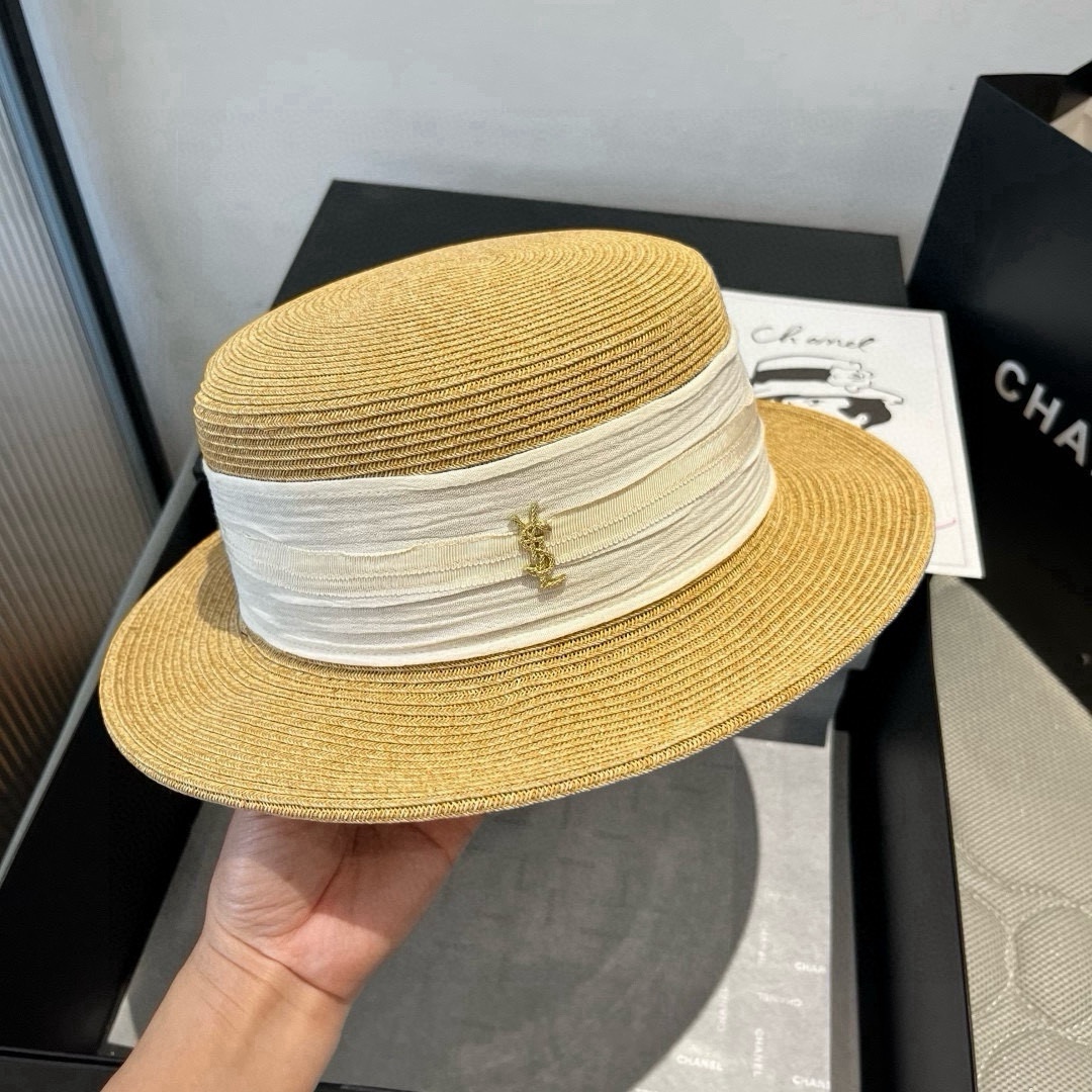 🆕

圣罗兰新款平顶遮阳帽，遮阳草帽，头围57cm