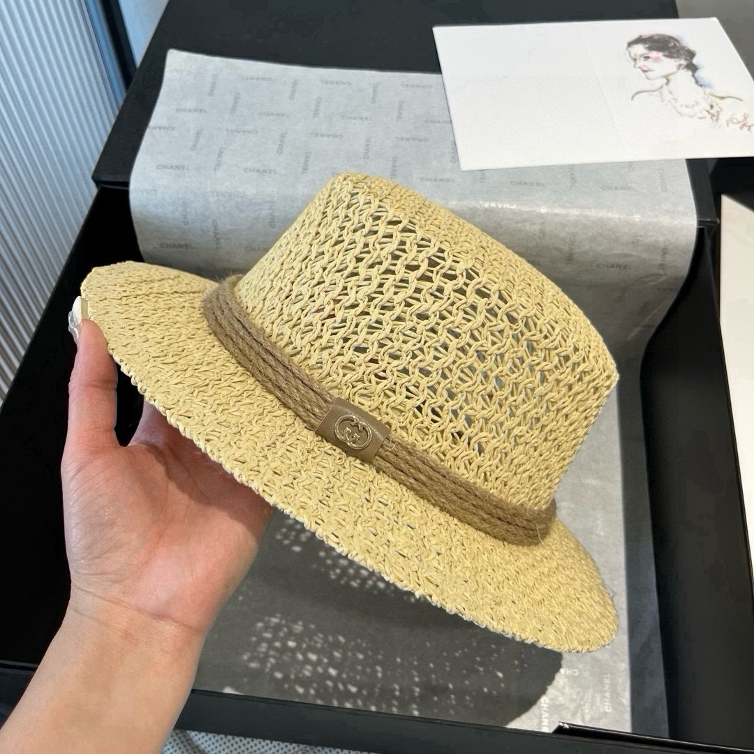 🆕

Gucci古奇平顶礼帽，镂空遮阳帽，小礼帽，头围57cm