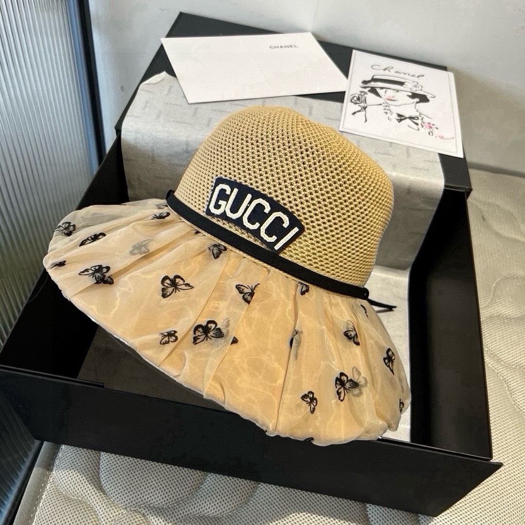 🆕

Gucci古奇新款灯笼帽，遮阳草帽，防紫外线帽檐，头围57cm