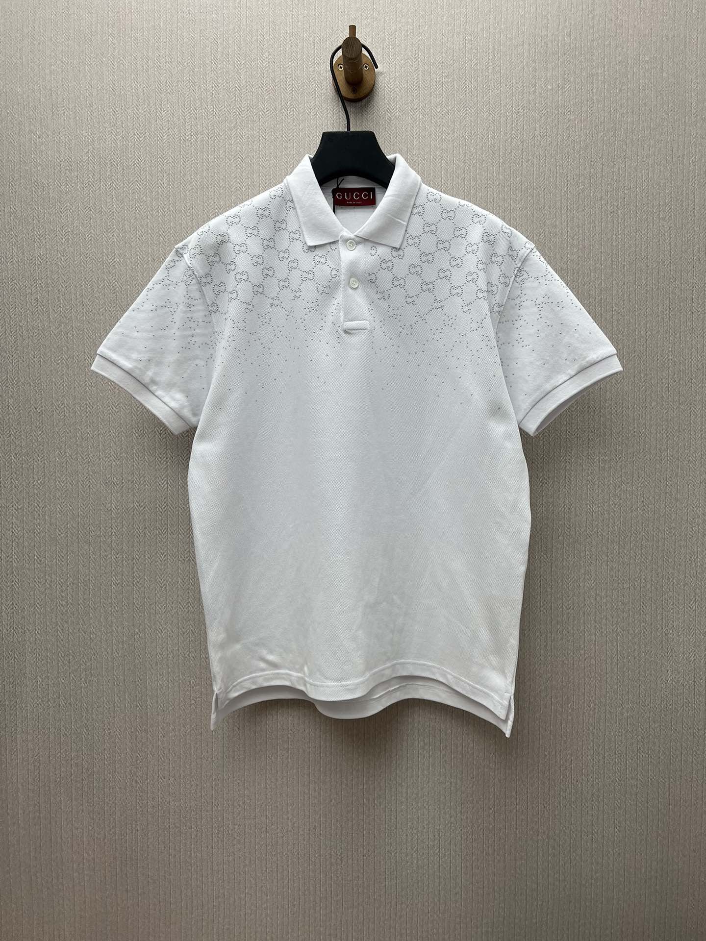 G 25ss Nueva camiseta polo de cuello cuadrado con perlas, color liso, versión alta. Tallas: S, M, L, XL.