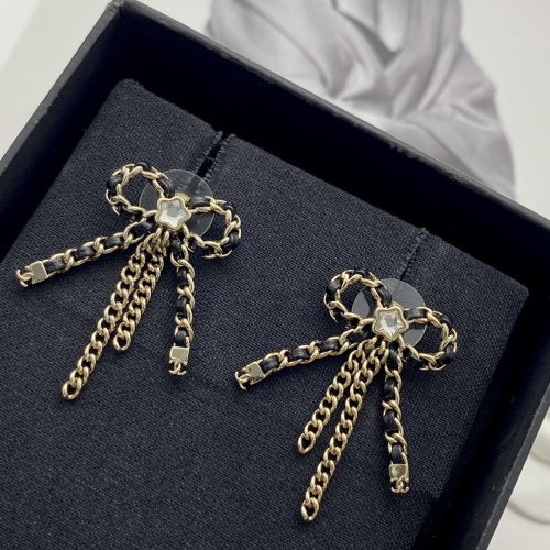Chanel Bowknot Chain Earrings with Leather and Star Diamond Accent 1 Chanel Bowknot Chain Earrings with Leather and Star Diamond Accent