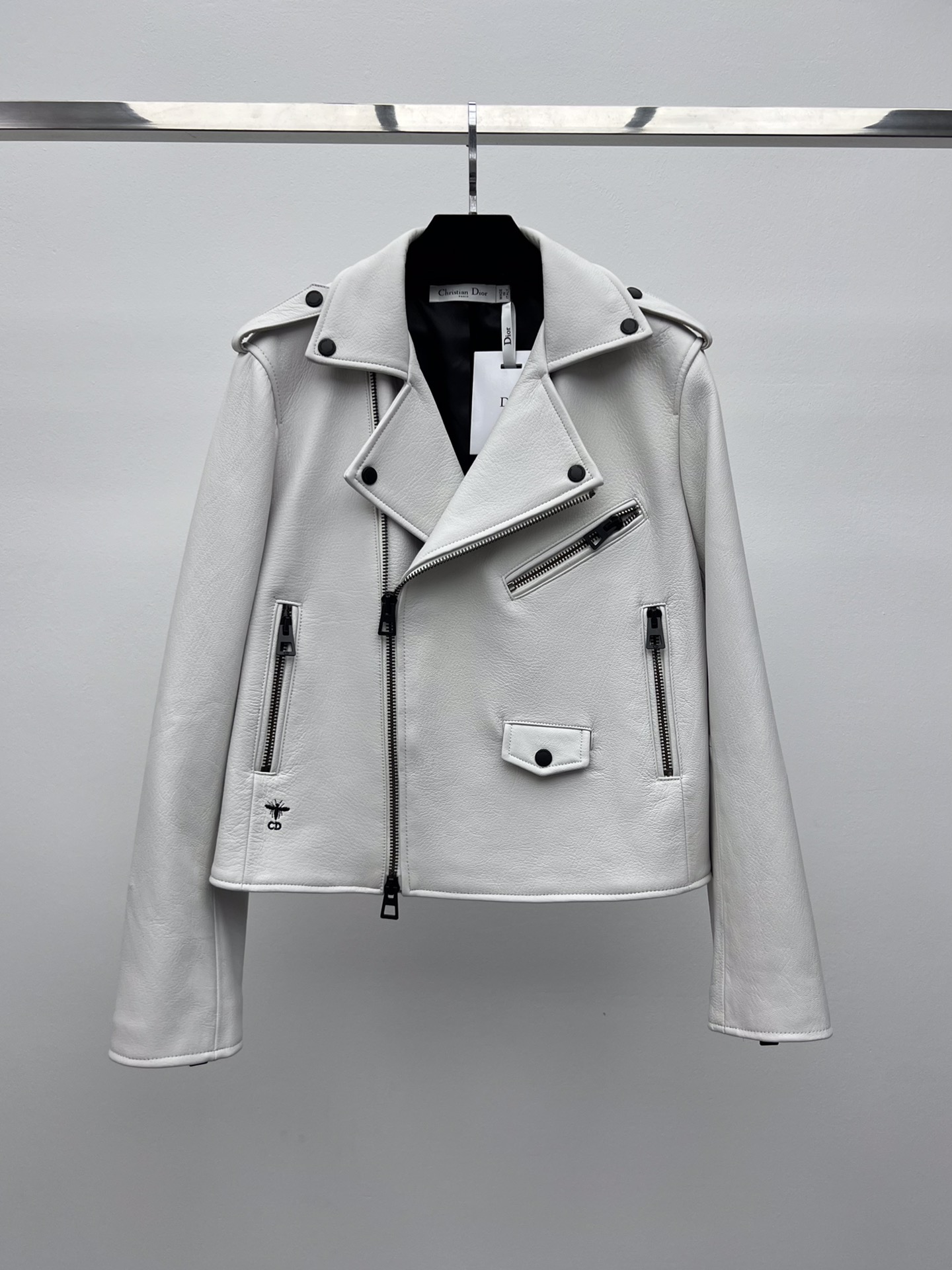 “Women’s Sheep Hide Coat: Miss Dior Style with Asymmetrical Zippers and Dustproof Bag”