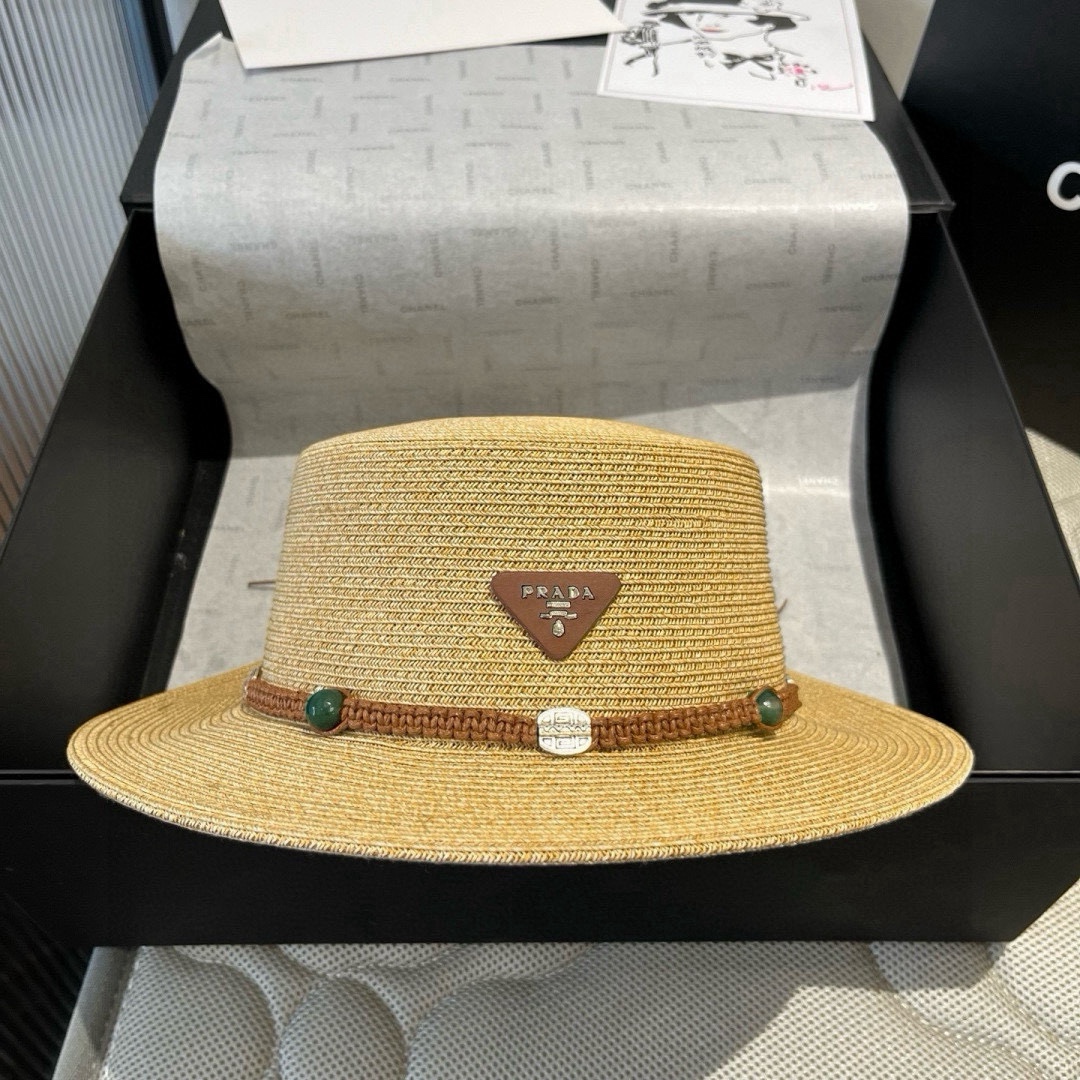 🆕

普拉达新款平顶礼帽，名族风草帽，头围57cm