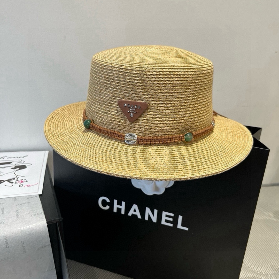 🆕

普拉达新款平顶礼帽，名族风草帽，头围57cm