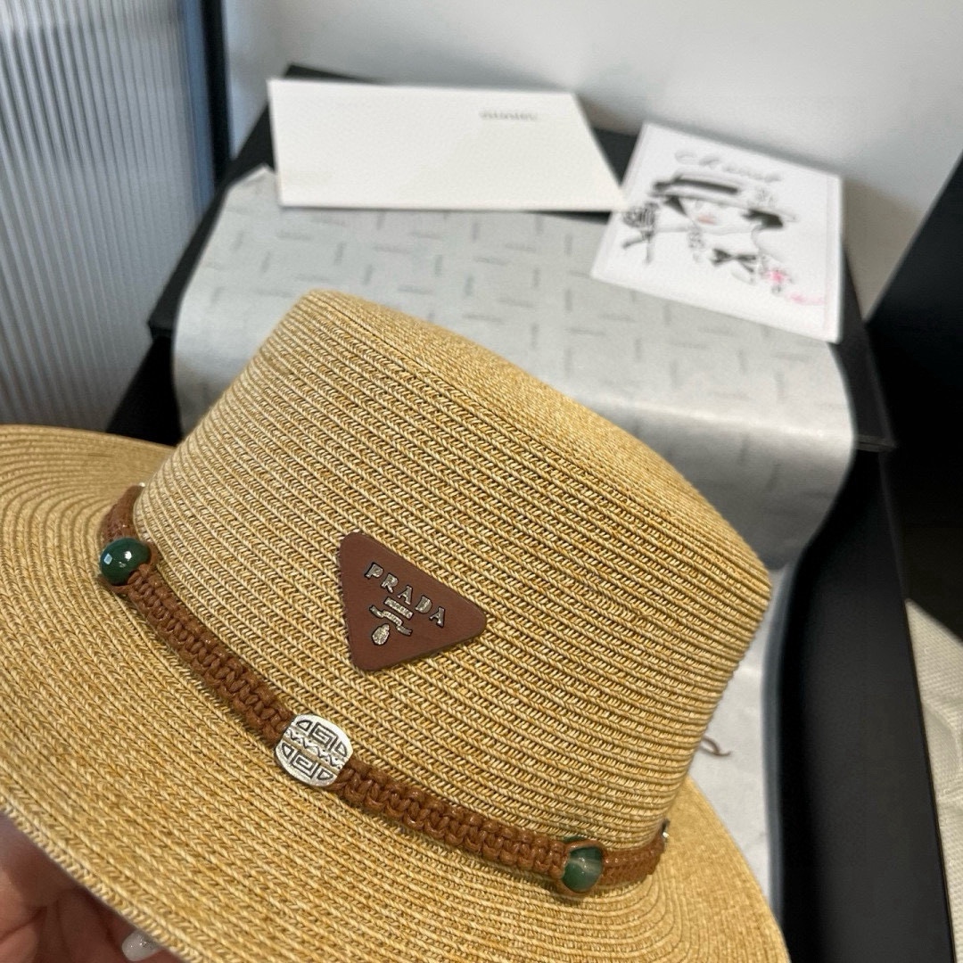🆕

普拉达新款平顶礼帽，名族风草帽，头围57cm