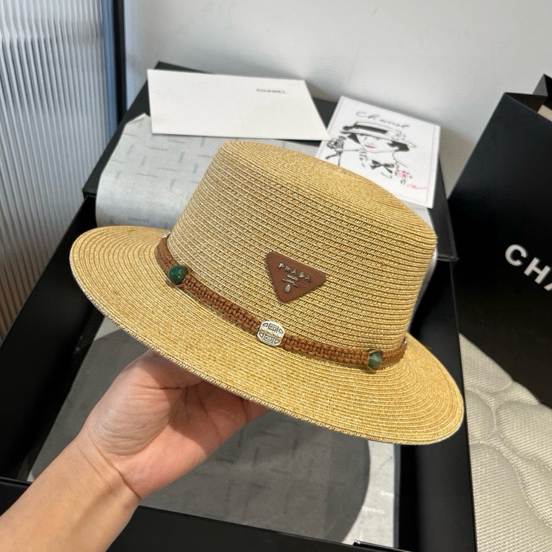 🆕

普拉达新款平顶礼帽，名族风草帽，头围57cm