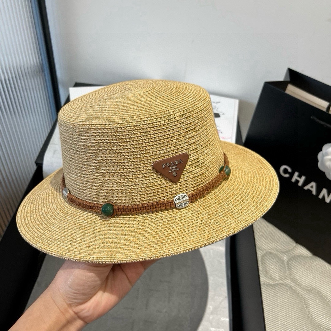 🆕

普拉达新款平顶礼帽，名族风草帽，头围57cm