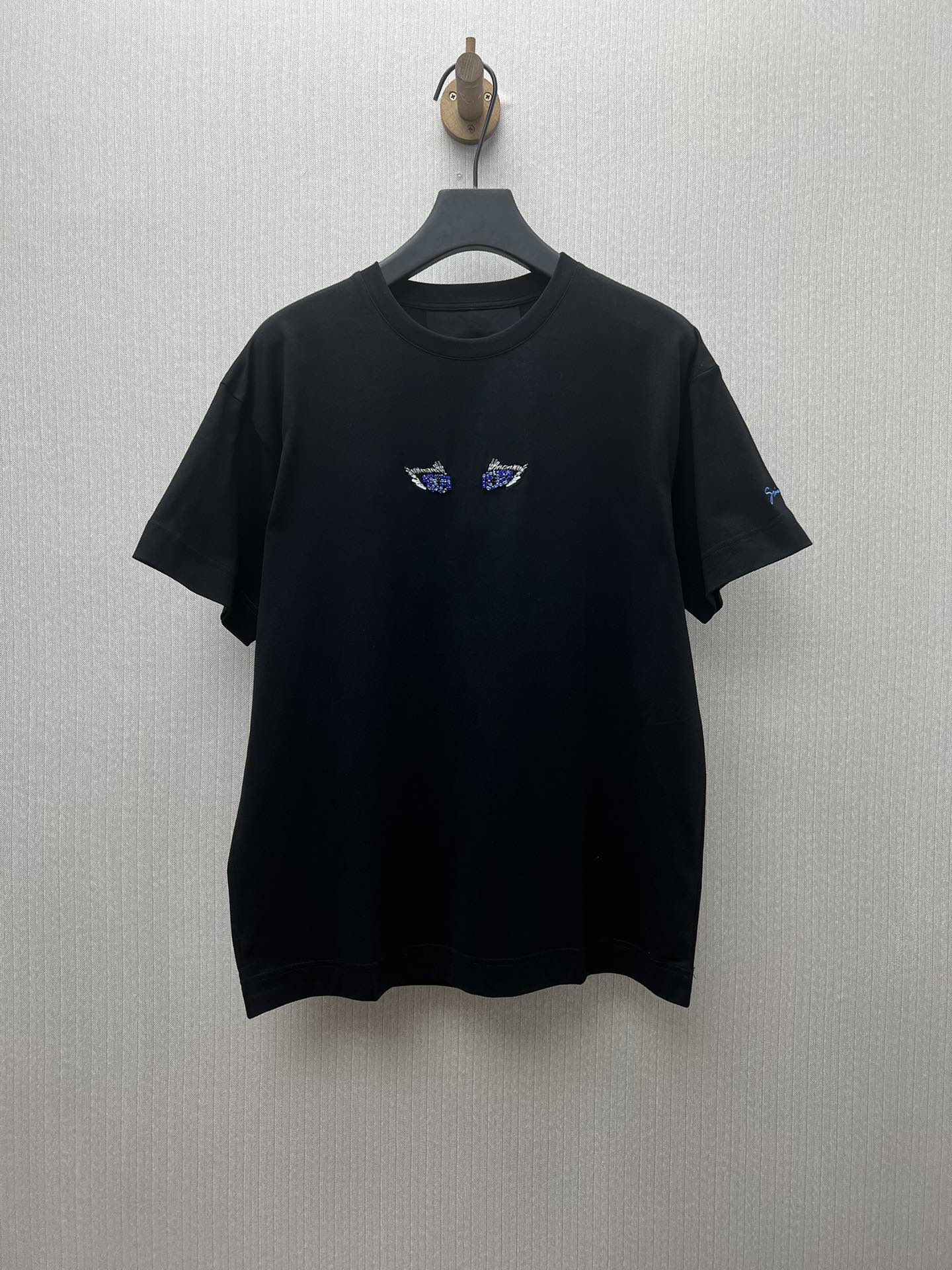 Givenchy 25ss nueva camiseta de manga corta con cuello redondo y bordado de cristales con forma de ojo de gato para hom…