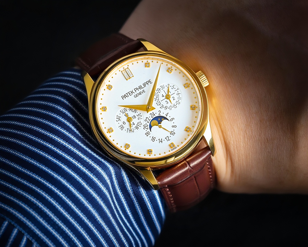 NO:339789,Platinum Patek Philippe Super Complex Timepiece 5327, series watches, the most classic style in the perpetual calendar. The watch diameter is 39mm in formal wear, and the size is moderate, suitable for all kinds of industry people. The dial is laid out with elegant and decent layout, evenly layout, and although there are many functions, it does not make people feel complicated. The sun shine pattern is paired with gold three-dimensional Breguet digital scale and willow leaf hand makes people feel even brighter. The dial is 3 o'clock position for the calendar display, 6 o'clock position for the 24-hour true moon phase display, and the 9 o'clock position for the week display. The overall layout of the dial is wide and not compact, very elegant. The 5327 and equipped with Cal.324 Q automatic winding movement, transparent back, provide 48-hour power reserve, and a waterproof depth of 30 meters to meet daily life needs. In addition, it is paired with an Italian cowhide strap with PP iconic lantern buckle, and the retro and elegant feeling is full.  This 5327 is a formal watch, and you can choose from various dials. It is good to wear black, white and gray formal wear, and it is also possible to wear daily and casual. A classic work of art, a perfect collection. Patek Philippe's exclusive words cannot own a Patek Philippe, we are just keeping it for the next generation. But if you love watches, who doesn't want to own a Patek Philippe? This may be the starting point or even the end point of the original intention of many watch lovers. If there is an opportunity to appear in front of you, then cherish it!  breguet patek philippe cowhide19860909白金 百达翡丽超级复杂功能时计5327、系列腕表,万年历中最经典的款式. 表径为正装39mm,大小适中,适合各类行业人士,表盘布局大方得体,布局均匀,功能虽多却不让人觉得繁杂,日辉纹搭配金质立体宝玑数字刻度和柳叶指针更让人觉得眼前一亮. 表盘3点位置为日历显示,6点位置为24小时真月相显示,9点位置为星期显示,盘面整体的布局,宽阔不紧凑,非常典雅. 5327及搭载Cal.324 Q自动上链机芯,背透,提供48小时动力储存,防水深度30米,满足日常生活所需. 另外,搭配意大利牛皮表带,带PP标志性灯笼扣,复古儒雅的感觉拉满. 这款5327、属于正装表,各色表盘任君选择,搭配黑白灰正装都不错,日常搭配休闲也可. 一件经典的艺术品,一件完美的收藏品.百达翡丽的专属语谁都无法拥有一块百达翡丽,我们只是为下一代保管.但试问爱表之人,谁不愿意拥有一块百达翡丽呢,这或许是很多爱表之人初心的起点,甚至是终点.如果有个机会出现在你面前,那么就好好珍惜吧！,,breguet,patek philippe,cowhide,Watch