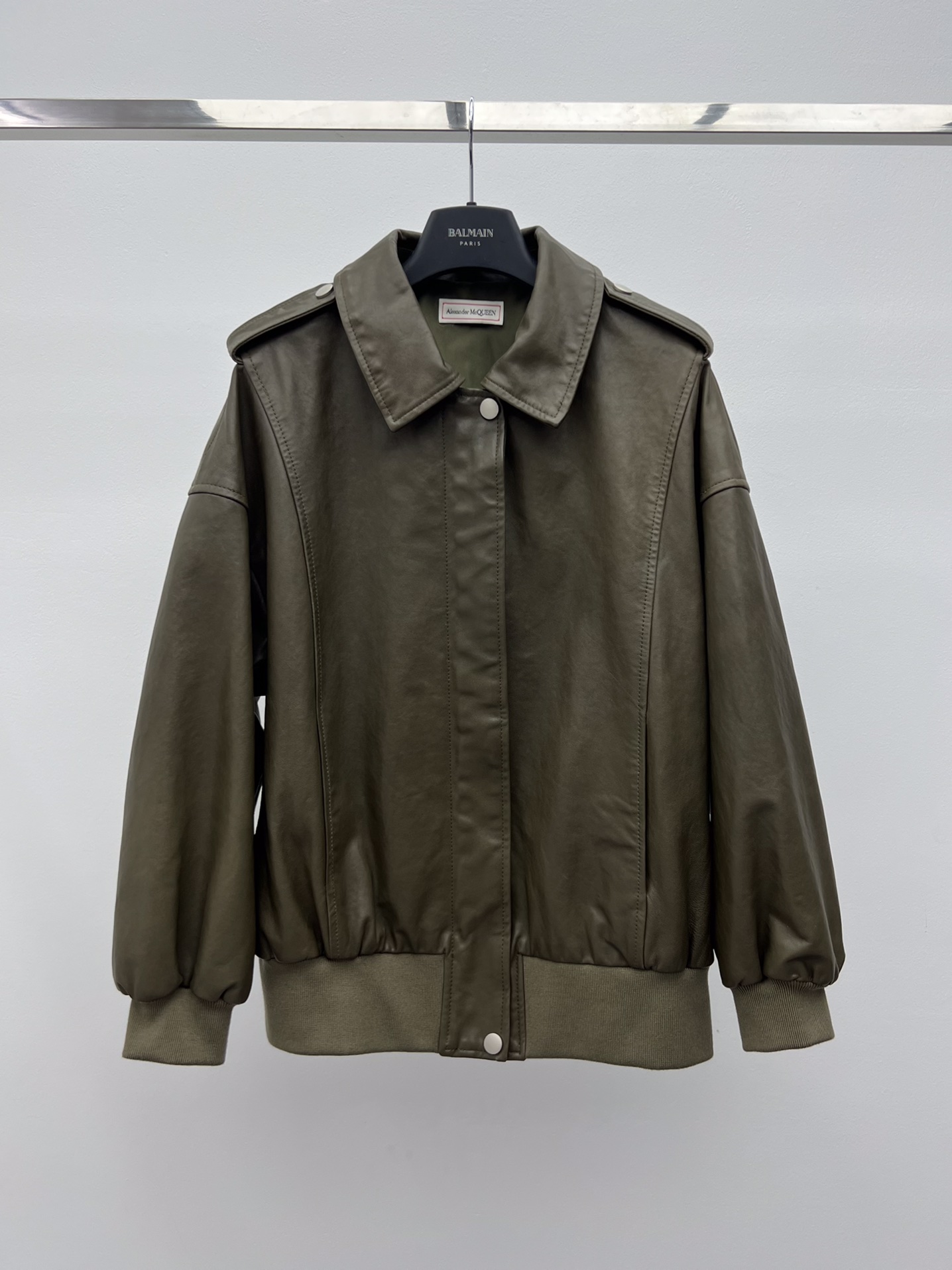 “Green Sheepskin Pilot Jacket with Dustproof Bags by Alexander McQueen”