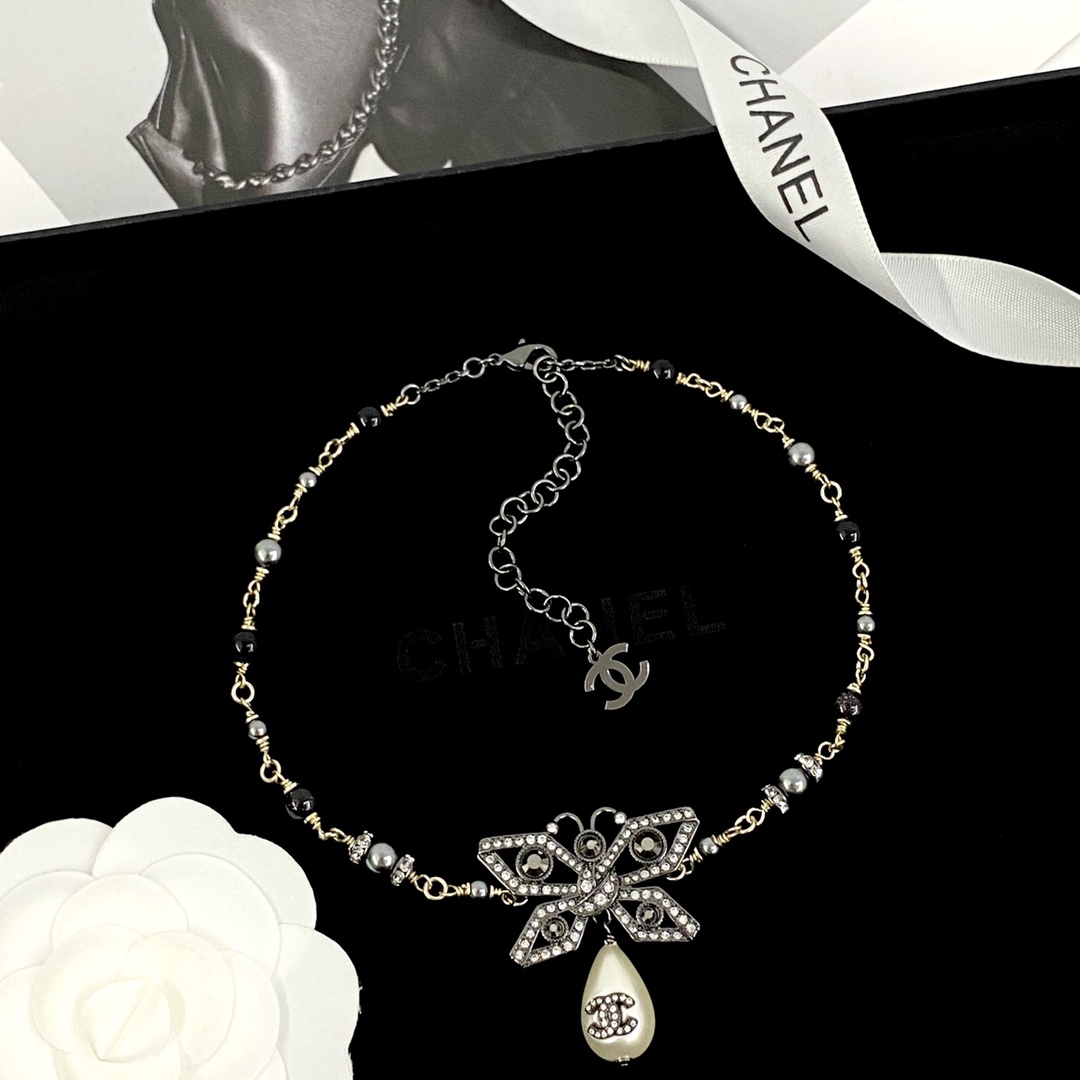 Chanel Black & Silver Crystal Butterfly Beaded Necklace 2 i1755594181 2425 1