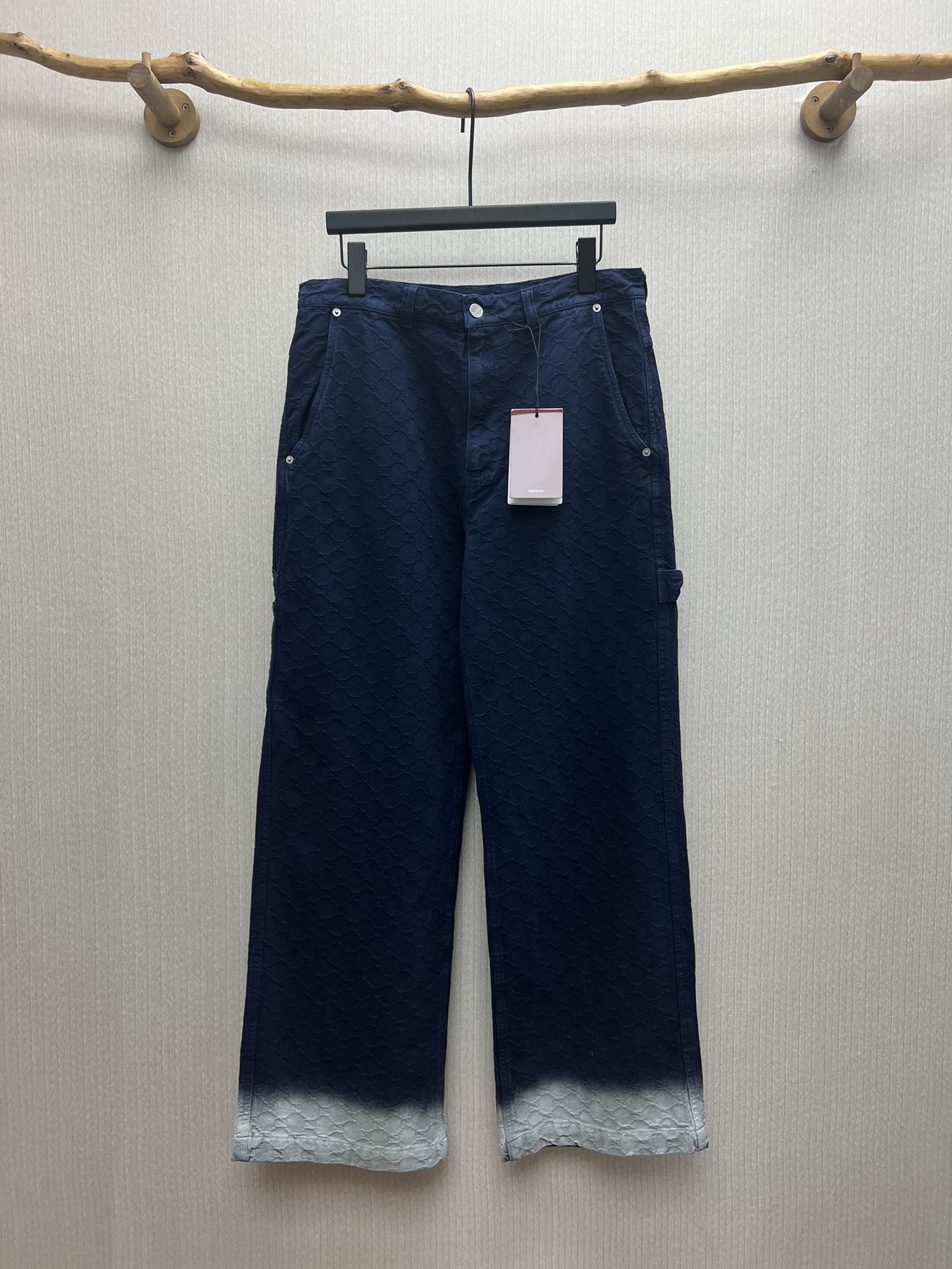 Pantalones de mezclilla nuevos de G para 25ss, confeccionados con tela jacquard de mezclilla de algodón GG decolorada e…