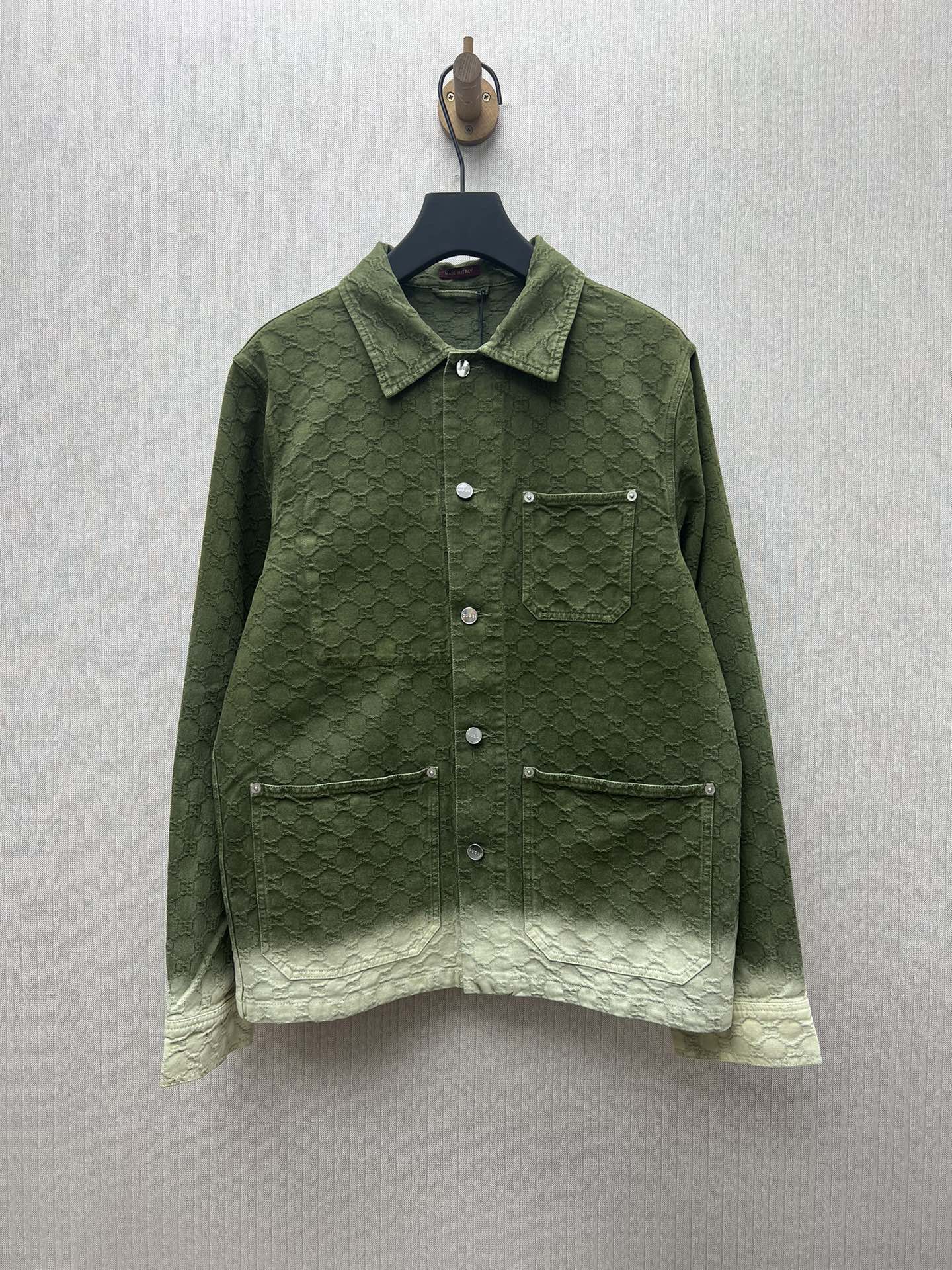 Camisa nueva de G para 25ss, confeccionada con tela jacquard de mezclilla de algodón GG decolorada en degradado de verd…