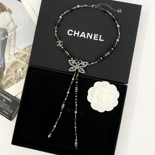 Chanel Black Pearl Butterfly Necklace, Rhinestone Tassel Y Necklace