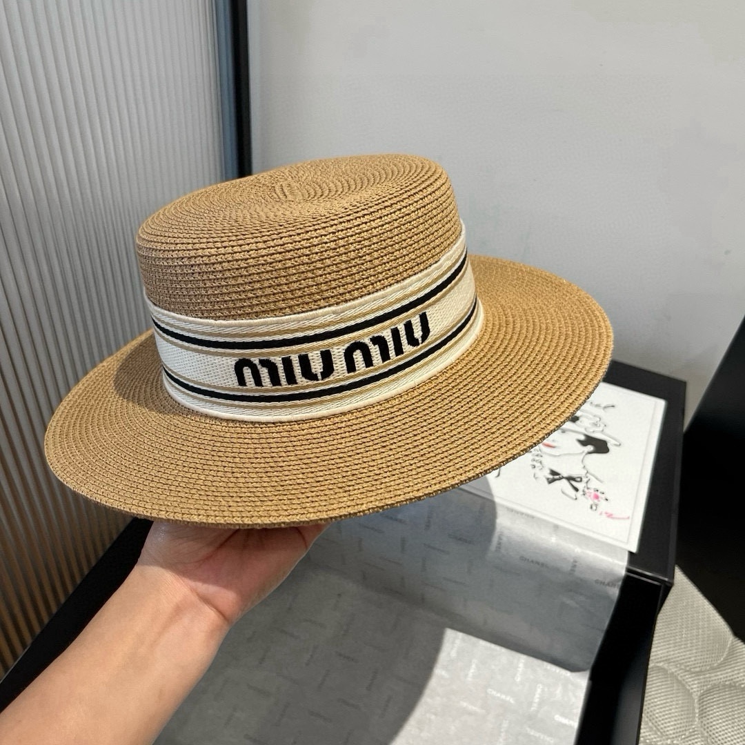 🆕

缪缪新款草帽，平顶礼帽台湾PP草，头围57cm