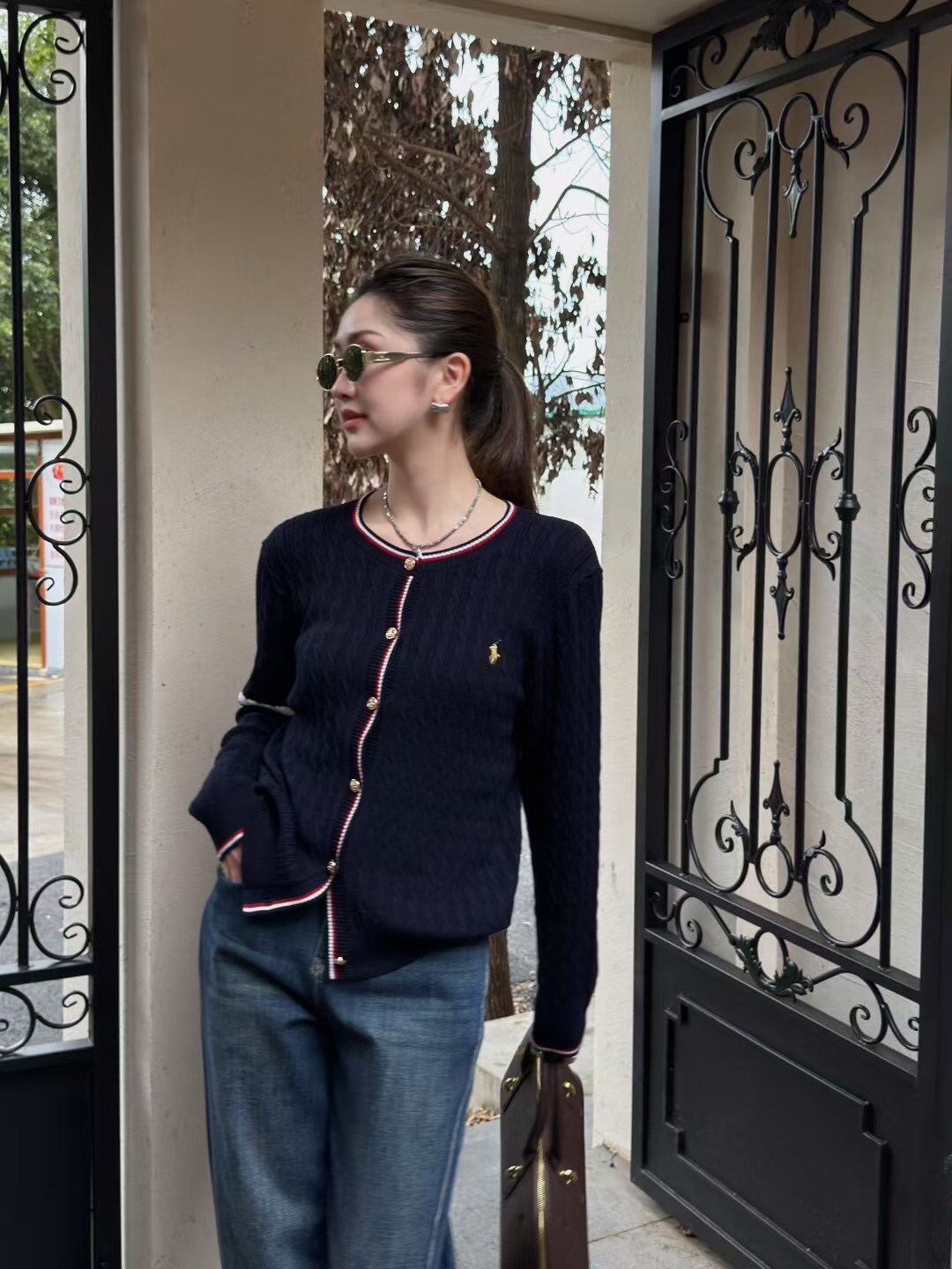 Merino Wool Embroidered Cardigan Sweater, Long Sleeve Knitwear, Gold Button 3 i1755689183 4820 2