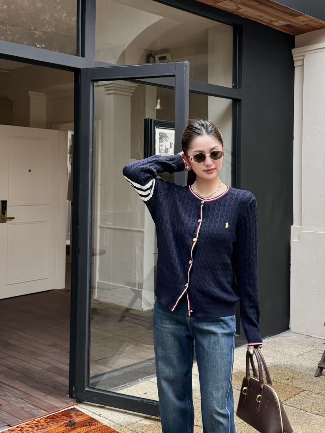 Merino Wool Embroidered Cardigan Sweater, Long Sleeve Knitwear, Gold Button 2 i1755689183 4978 1