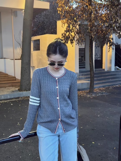 Women's Merino Wool Cardigan Sweater with Striped Detail and Button Closure 1 Women's Merino Wool Cardigan Sweater with Striped Detail and Button Closure