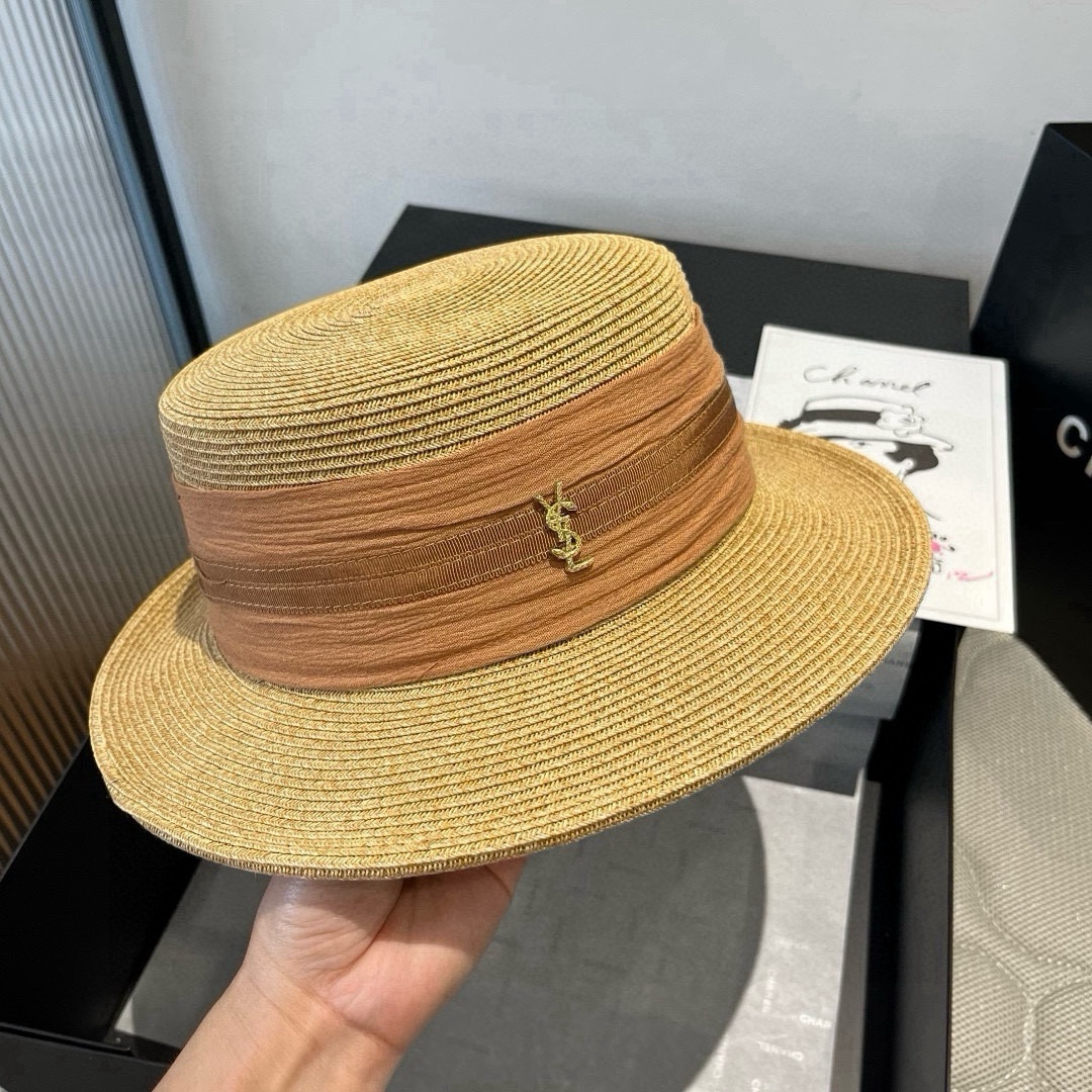 🆕

圣罗兰新款平顶遮阳帽，遮阳草帽，头围57cm