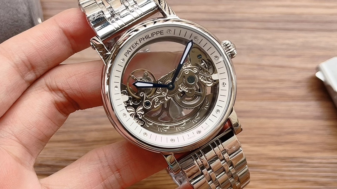 Patek Philippe Skeleton Dial Automatic Watch with Stainless Steel Bracelet