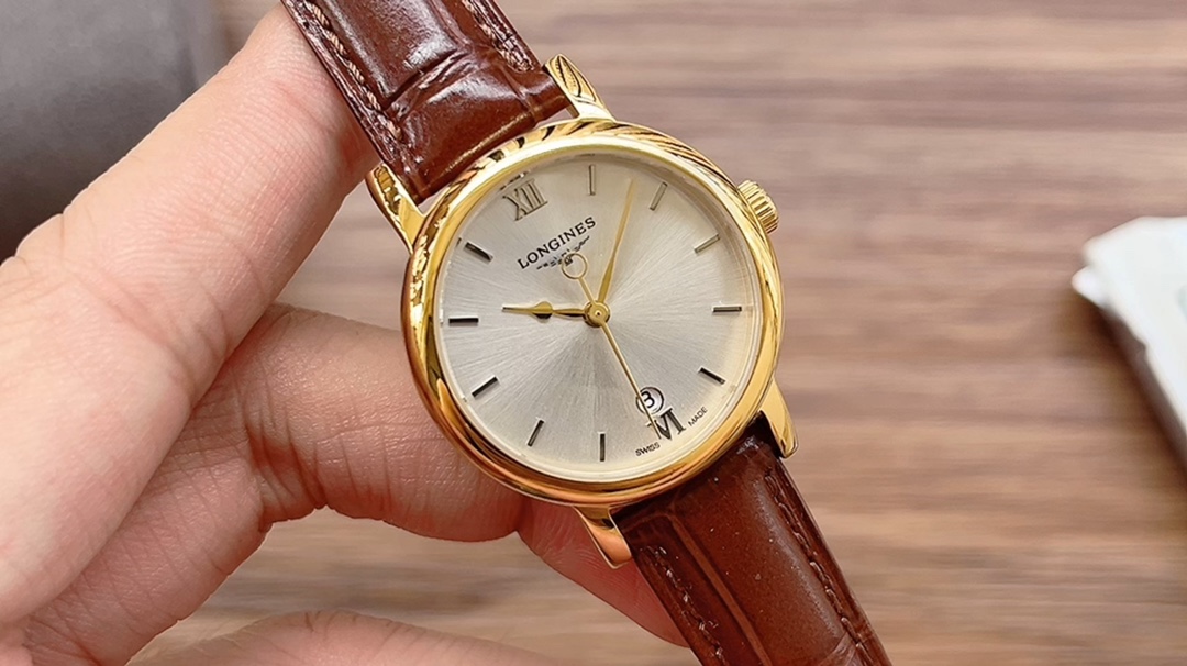 Longines Women's Elegant Gold-Tone Watch with Brown Leather Strap 25mm