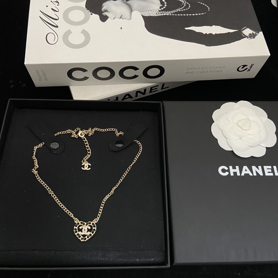 CHANEL Double C Heart Lambskin Necklace