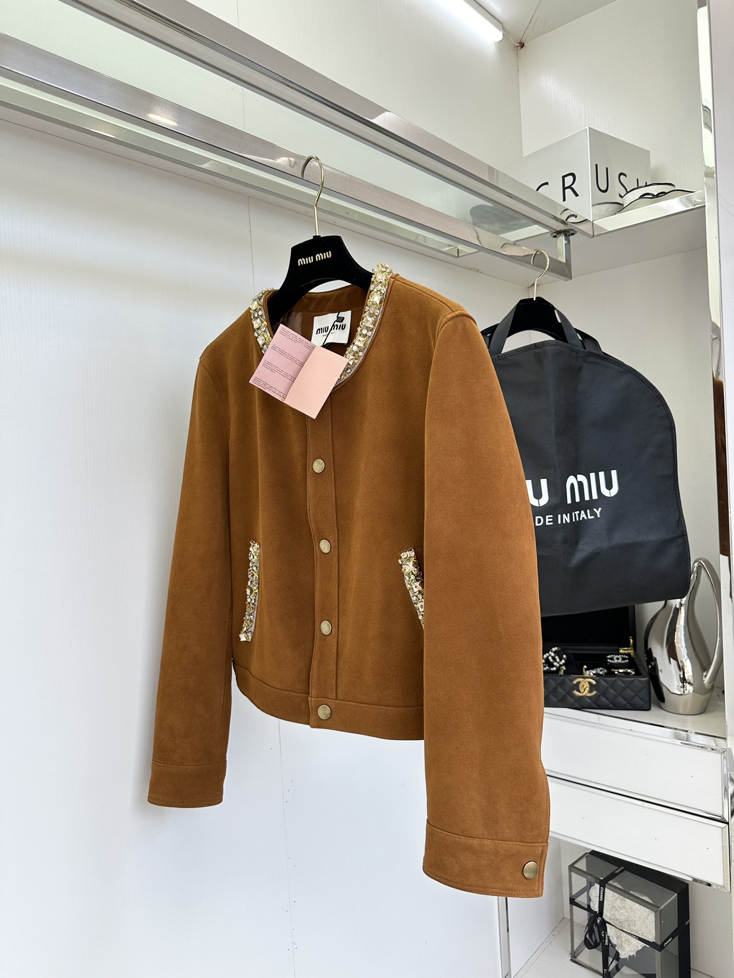 Miu Miu Lambskin Leather Jacket with Beaded Floral Trim - Soft & Luxurious 4 i1755764554 2862 2