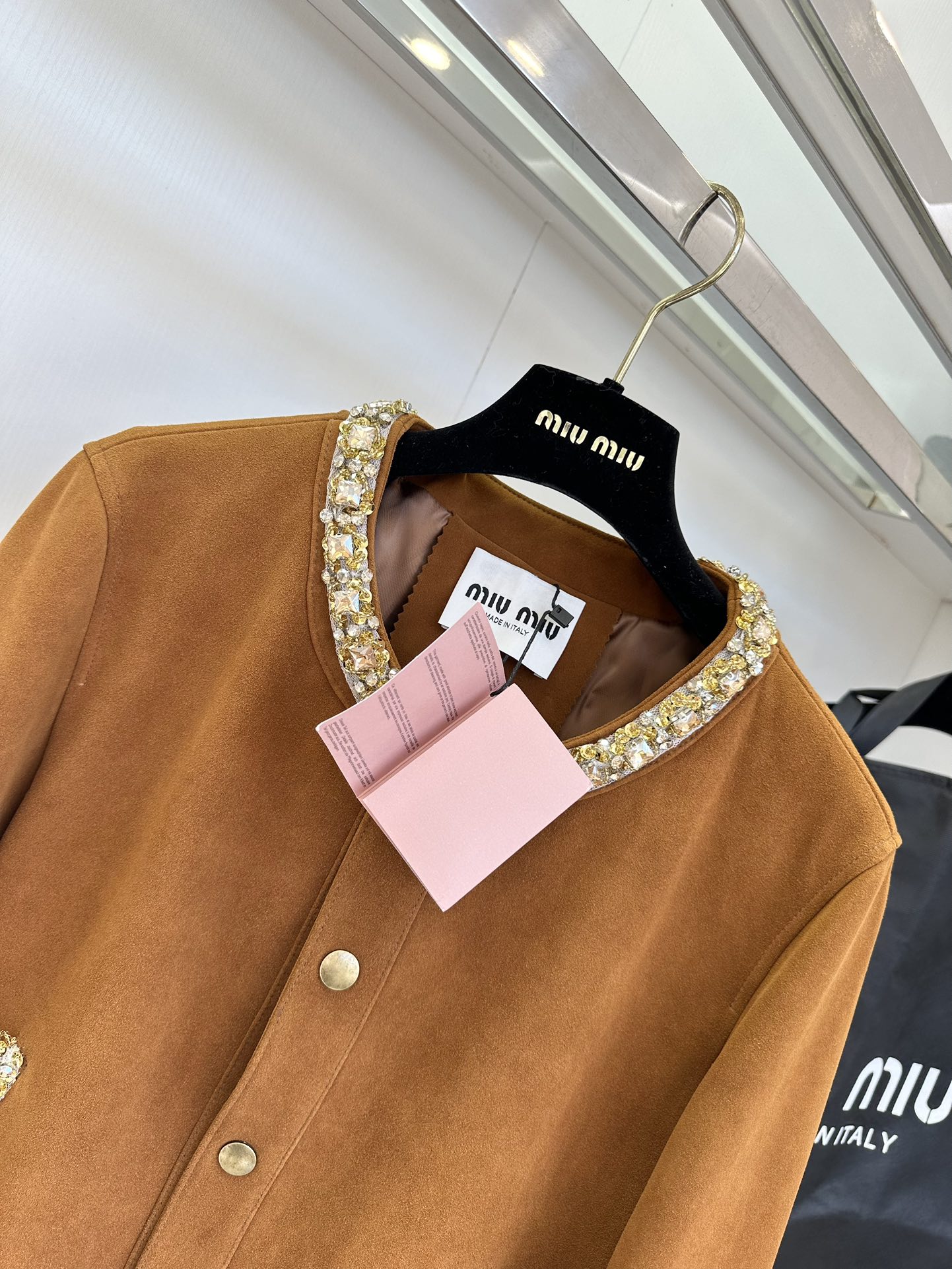 Miu Miu Lambskin Leather Jacket with Beaded Floral Trim - Soft & Luxurious 5 i1755764554 318 3