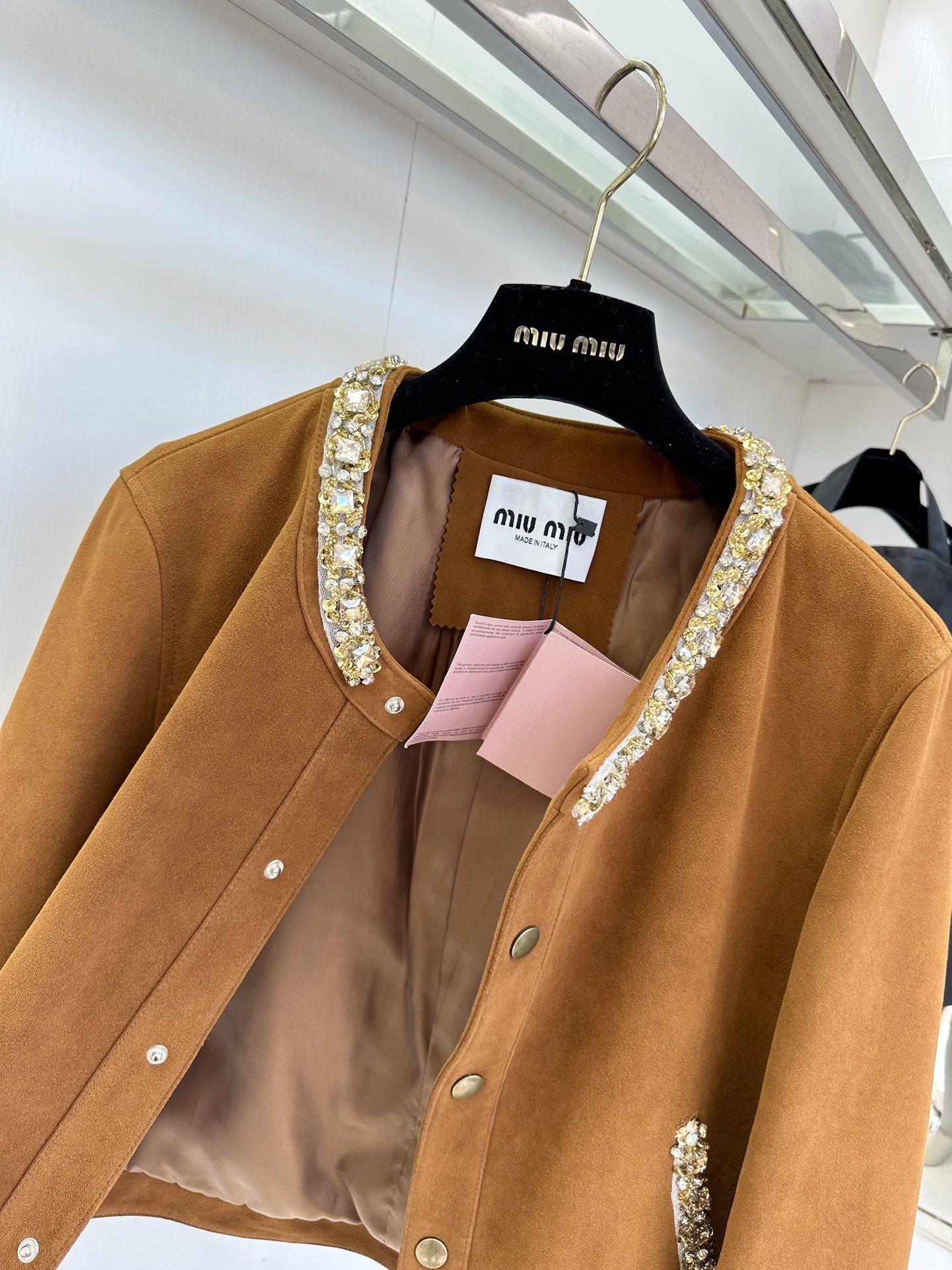 Miu Miu Lambskin Leather Jacket with Beaded Floral Trim - Soft & Luxurious 8 i1755764554 5926 6