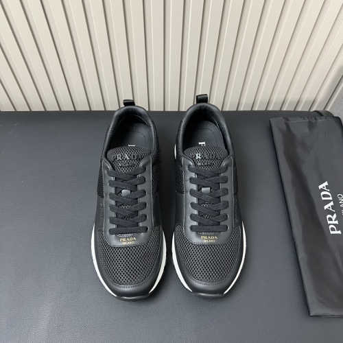 Prada Men's Lace-Up Sneakers in Black Mesh and Leather with Logo Detail 1 Prada Men's Lace-Up Sneakers in Black Mesh and Leather with Logo Detail