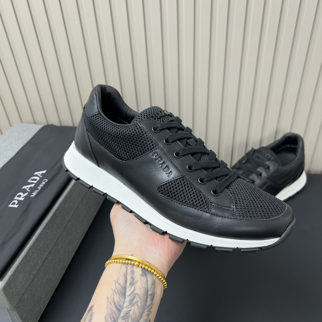 Prada Men's Black Leather Trim Mesh Lace-Up Low Top Sneakers 10 i1755765777 2193 8