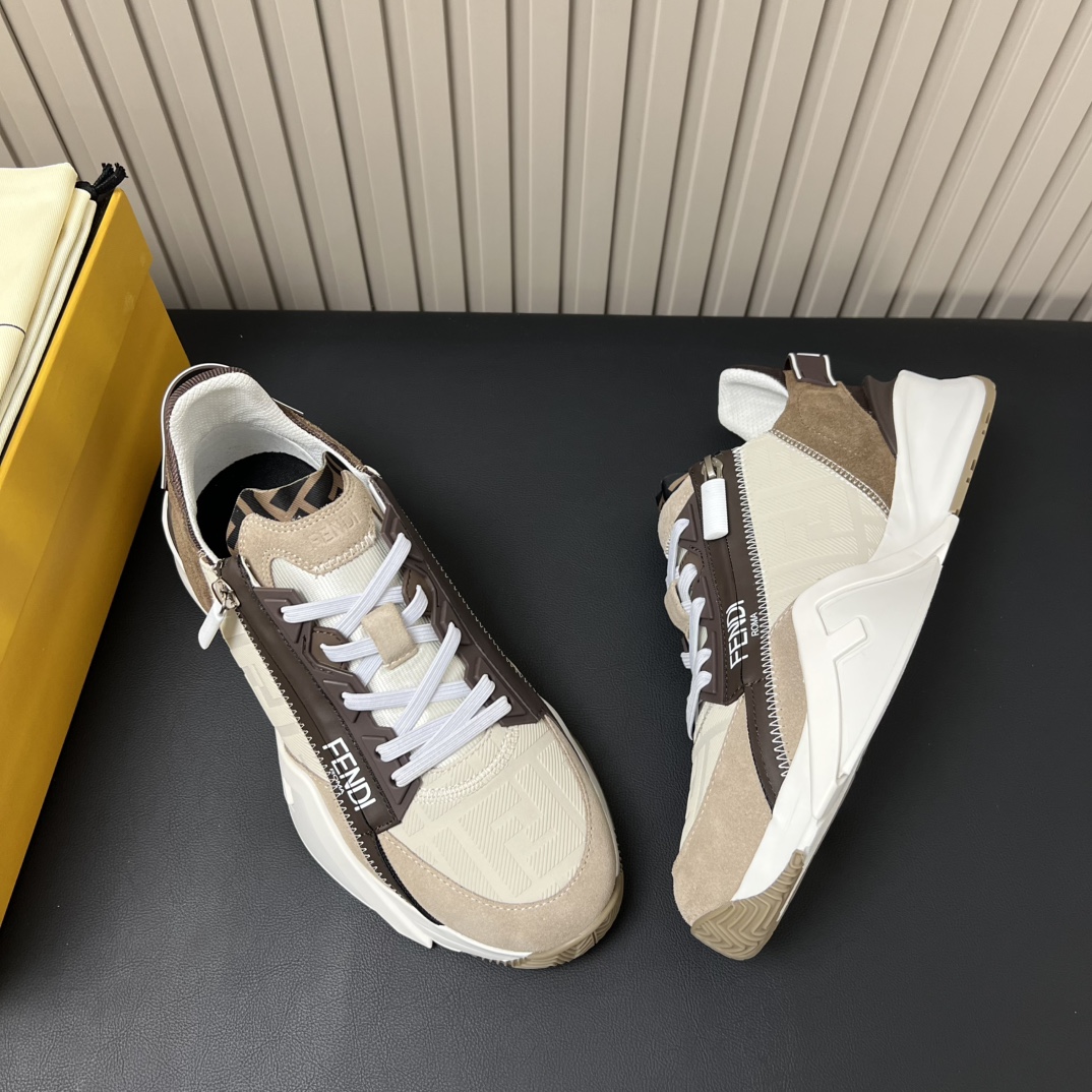 Fendi Flow Sneakers in Apricot Leather with FF Motif Lycra Details 5 i1755765966 2069 3