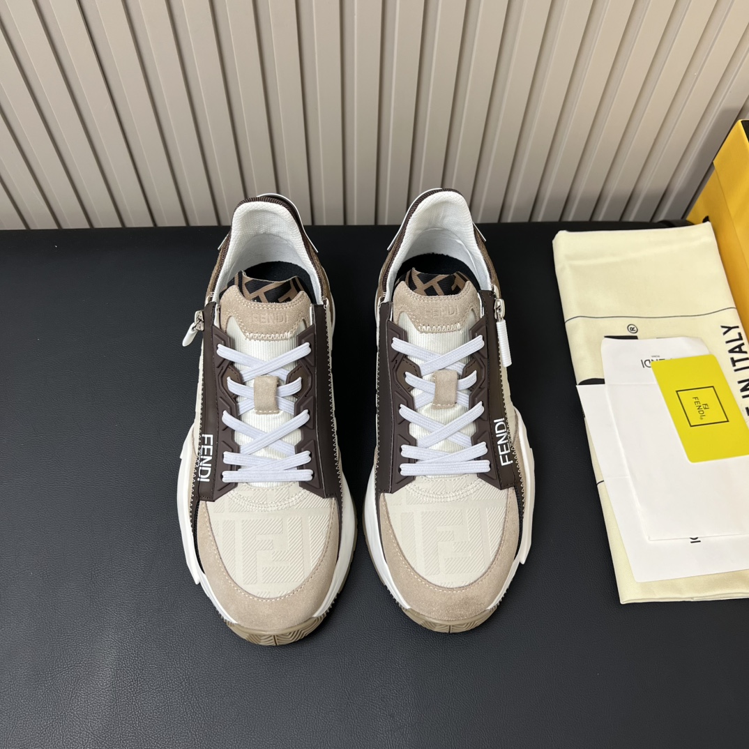 Fendi Flow Sneakers in Apricot Leather with FF Motif Lycra Details 2 i1755765966 8857 0