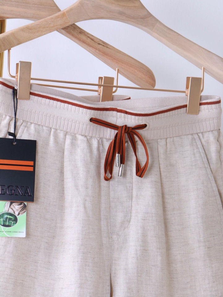  Ermenegildo Zegna 杰尼亚拼接天丝麻老钱风五分裤短裤，Z家男士人字纹，天丝亚麻混纺休闲