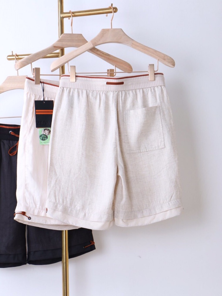  Ermenegildo Zegna 杰尼亚拼接天丝麻老钱风五分裤短裤，Z家男士人字纹，天丝亚麻混纺休闲