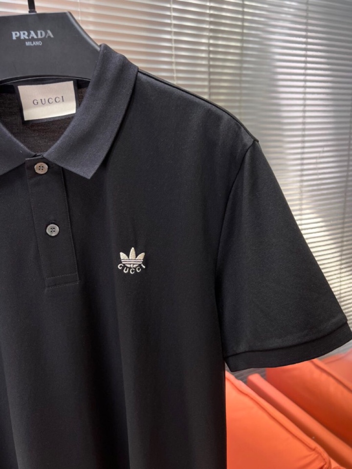  Gucci 古奇25春夏新款男士撞色珠地网眼棉短袖翻领T恤Polo衫，原版珠地棉面料，可商务可休闲！2