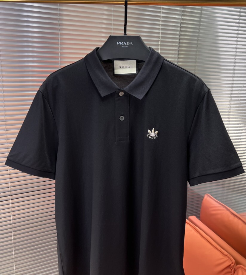  Gucci 古奇25春夏新款男士撞色珠地网眼棉短袖翻领T恤Polo衫，原版珠地棉面料，可商务可休闲！2