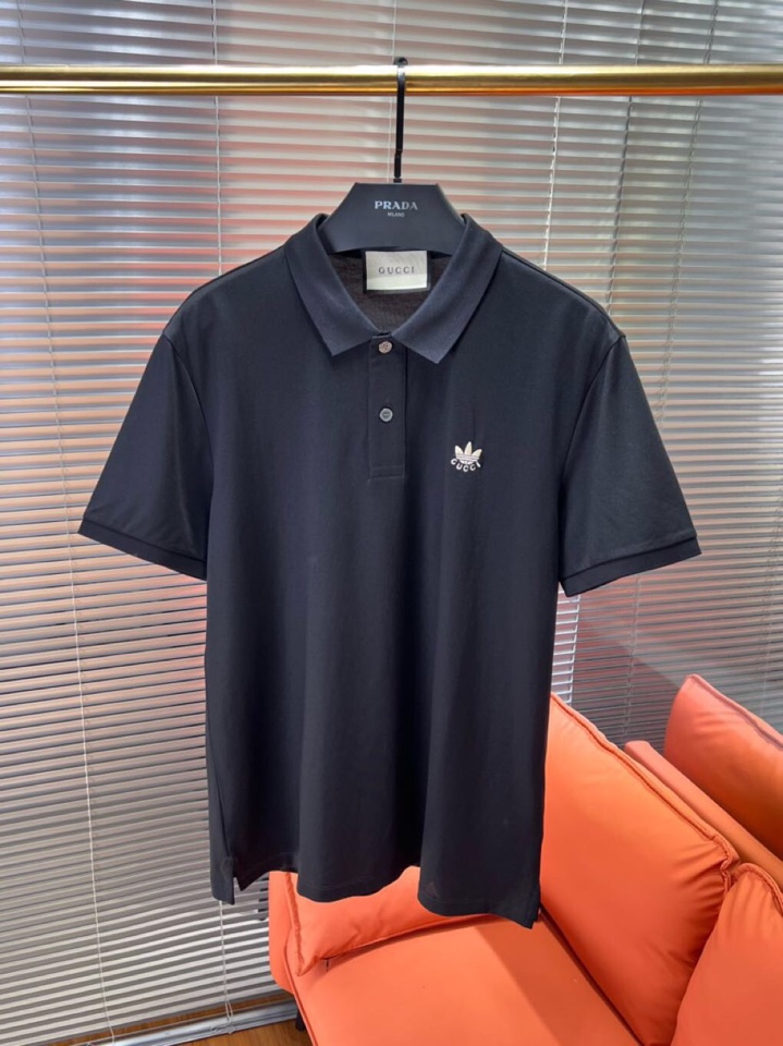  Gucci 古奇25春夏新款男士撞色珠地网眼棉短袖翻领T恤Polo衫，原版珠地棉面料，可商务可休闲！2