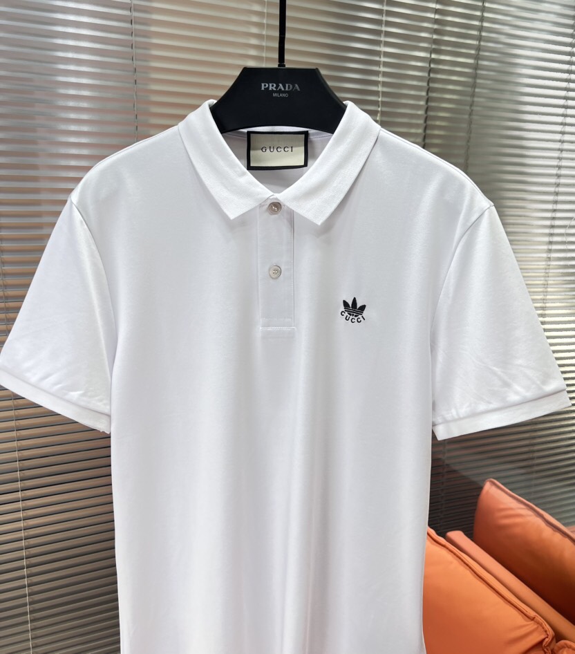  Gucci 古奇25春夏新款男士撞色珠地网眼棉短袖翻领T恤Polo衫，原版珠地棉面料，可商务可休闲！2