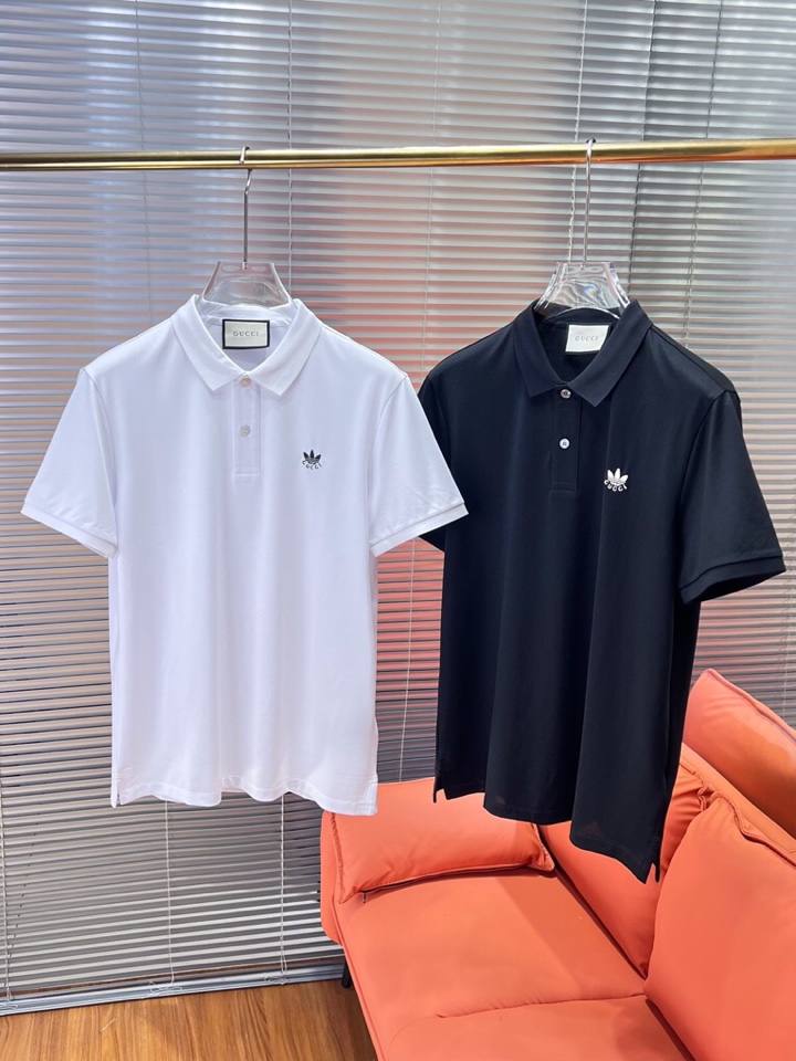  Gucci 古奇25春夏新款男士撞色珠地网眼棉短袖翻领T恤Polo衫，原版珠地棉面料，可商务可休闲！2