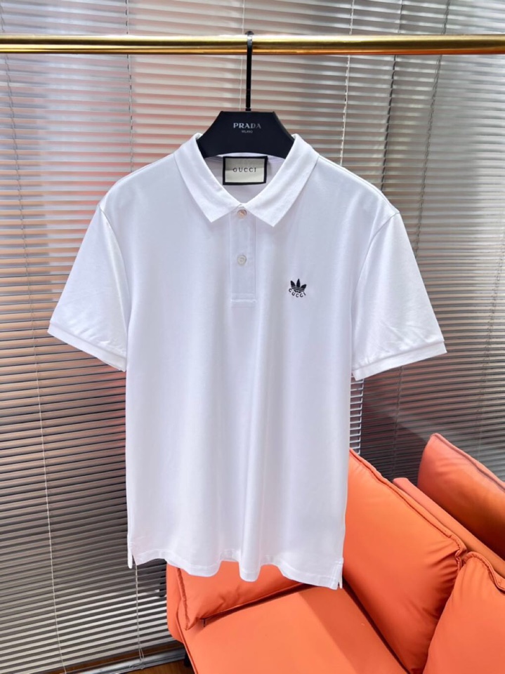  Gucci 古奇25春夏新款男士撞色珠地网眼棉短袖翻领T恤Polo衫，原版珠地棉面料，可商务可休闲！2